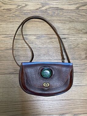 Handcrafted Artisan Leather Saddle Crossbody Shoulder Bag w/ Ruby Zoisite Stone